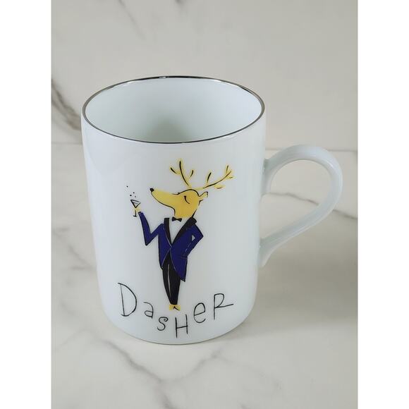 Pottery Barn Reindeer Coffee Mug Tea Cup 12oz Dasher Cupid Donner Christmas x3 - Picture 2 of 13